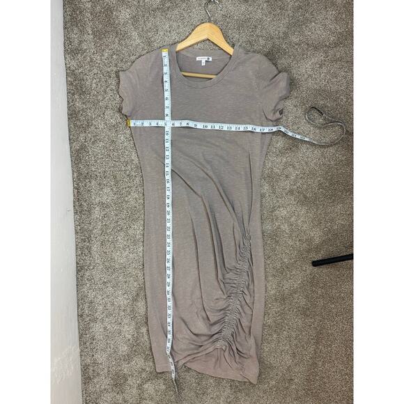 Sundry Short Tan Neutral T Shirt Dress Large jersey knit Stretch Ruching Crew - Picture 10 of 11